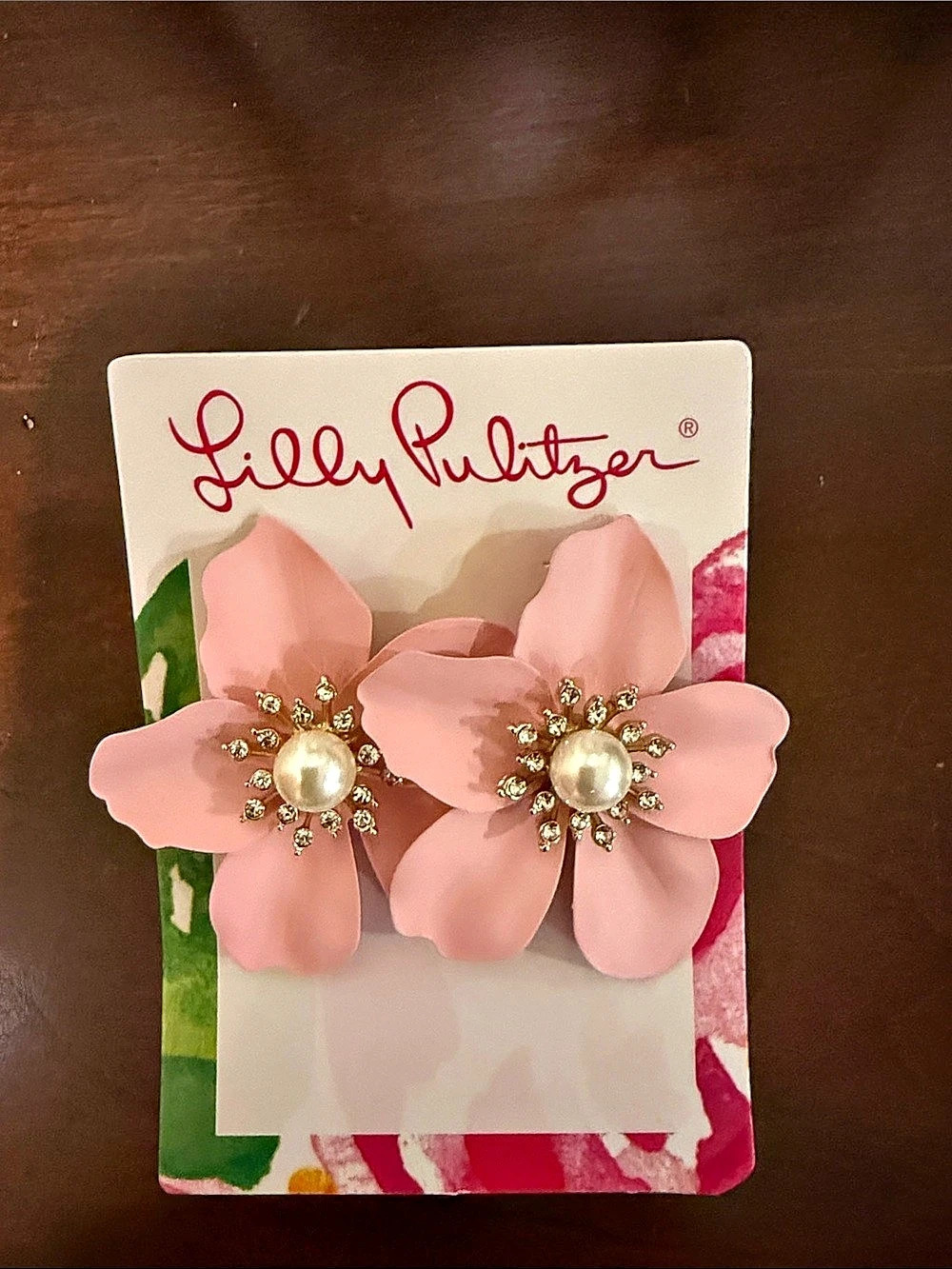Lilly Pulitzer GWP Oversized Pearl Orchid Earrings Pink & Gold